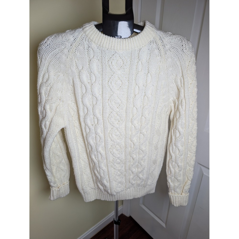 VTG 1970s Sears Kings Road Cream Chunky Knit Crewneck Sweater Mens M Unisex